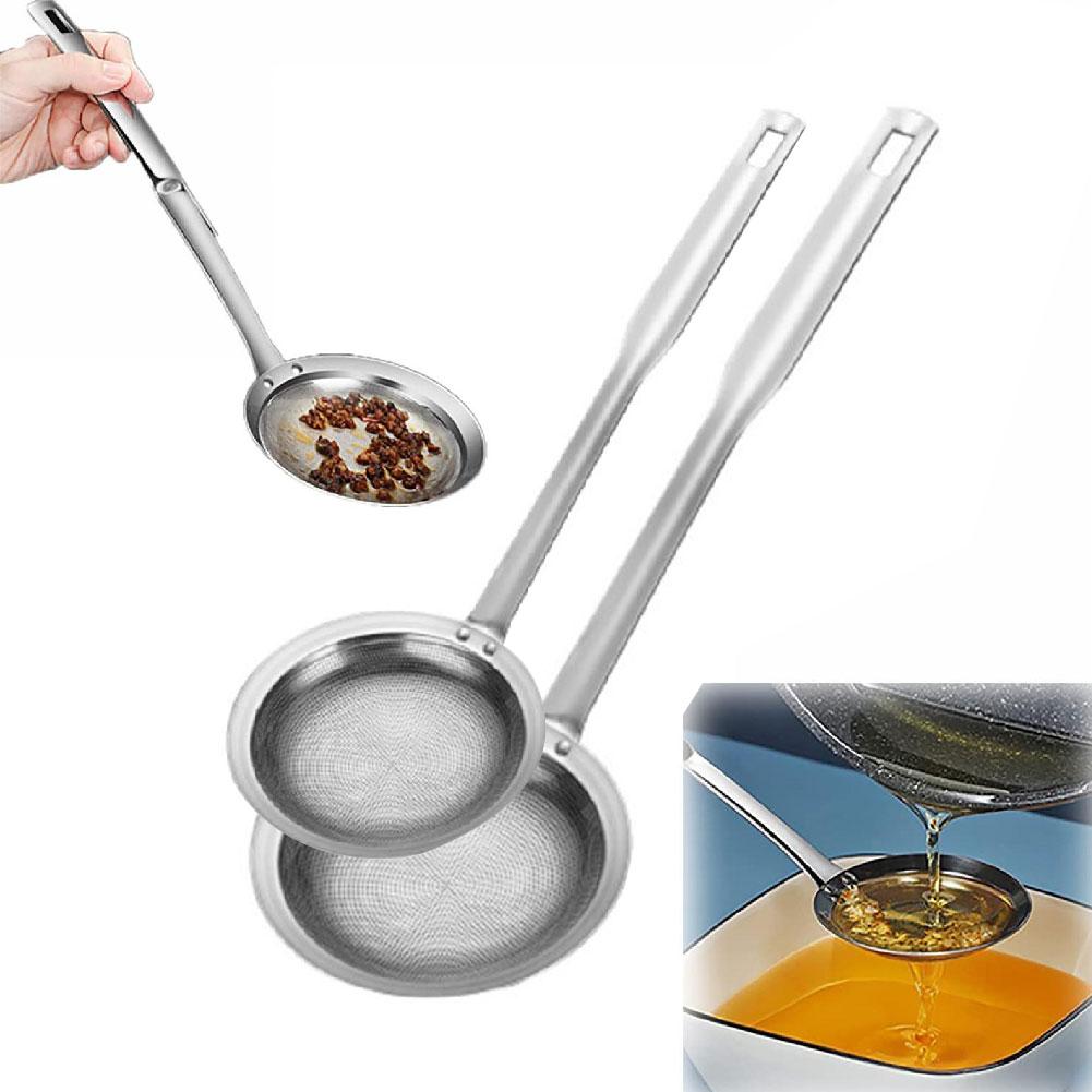 Filter Scoop Steel Fat Skimmer Spoon Strainer With Kitchen Oil Handle Fine Mesh Grease Skim Strainer Tool Fat Foa P7C1
