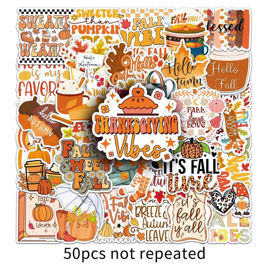 50 Happy Fall Stickers: English Slogans for Notebooks, Planners, Phones, DIY Projects