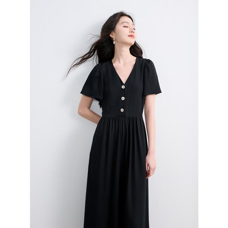 Sancai 2025 Summer Lyocell V-Neck A-Line Long Dress