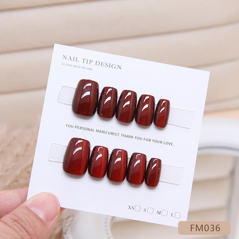

Вишневые красные усовершенствованные накладные ногти, съемные и ручной работы. FM036-XS вишня/красный