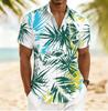 Men's  Brushstroke Palm Leaf Print Short Sleeve Shirt, Spring Summer Artistic Hawaiian Vacation Blouse, Loose Casual Top