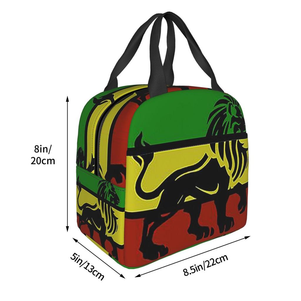 Black Rasta Lion On Rasta Flag Jamaican Reggae Design Insulated Lunch Bag for Women Children Food Boxes Thermal Lunch Box Tote