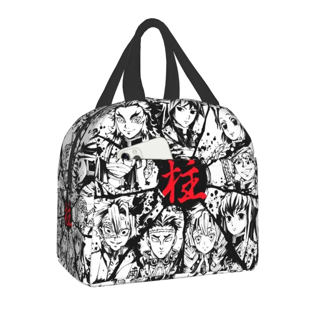Niedliche Anime Muichiro Tokito Isolierte Lunchtasche für Frauen Kimetsu No Yaiba Kühltasche Thermische Bento-Box Schulfutter-Aufbewahrungstasche
