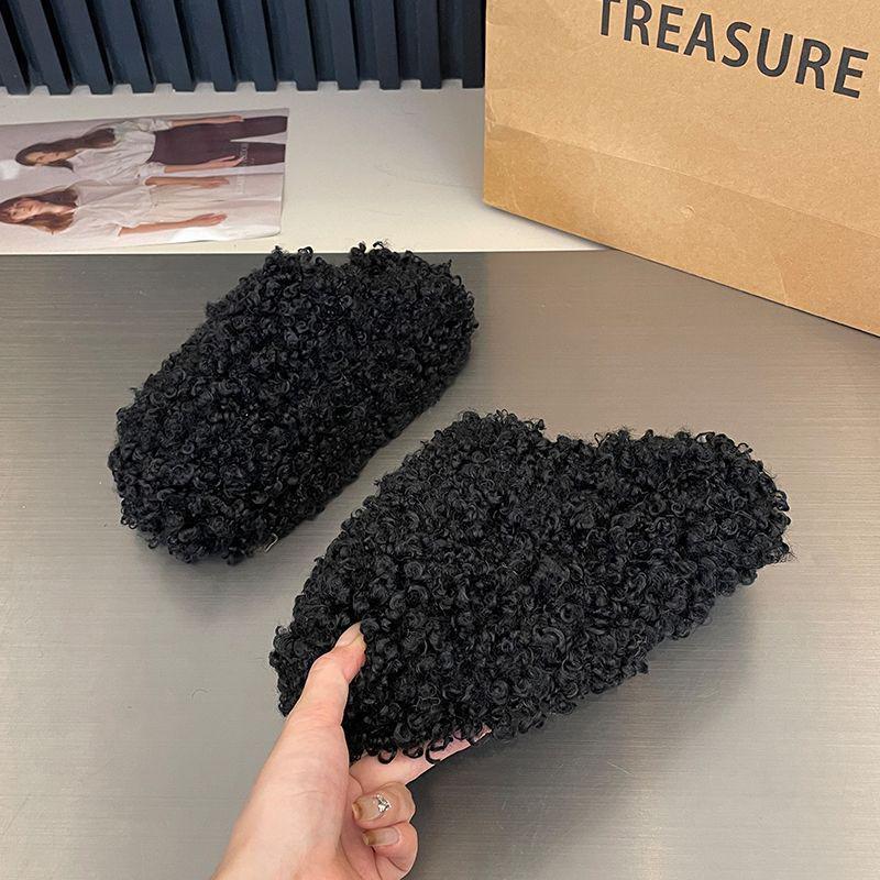 High-End Women's Furry Slippers - Height-Boosting, Thick-Sole, Closed-Toe, Cotton for Autumn/Winter In Apricot, Black, Dark Brown.