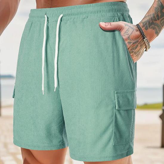 Summer Solid Color Lace Up Sports Five Quarter Shorts Men's Multi Pocket Shorts Casual Pants