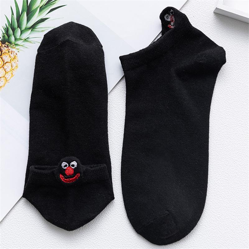 Kawaii Expression Brodée Couleur Bonbon Chaussettes Femme Happy Mode Filles Cheville Sokken Drôles Coton Unisexe Noël Dropship