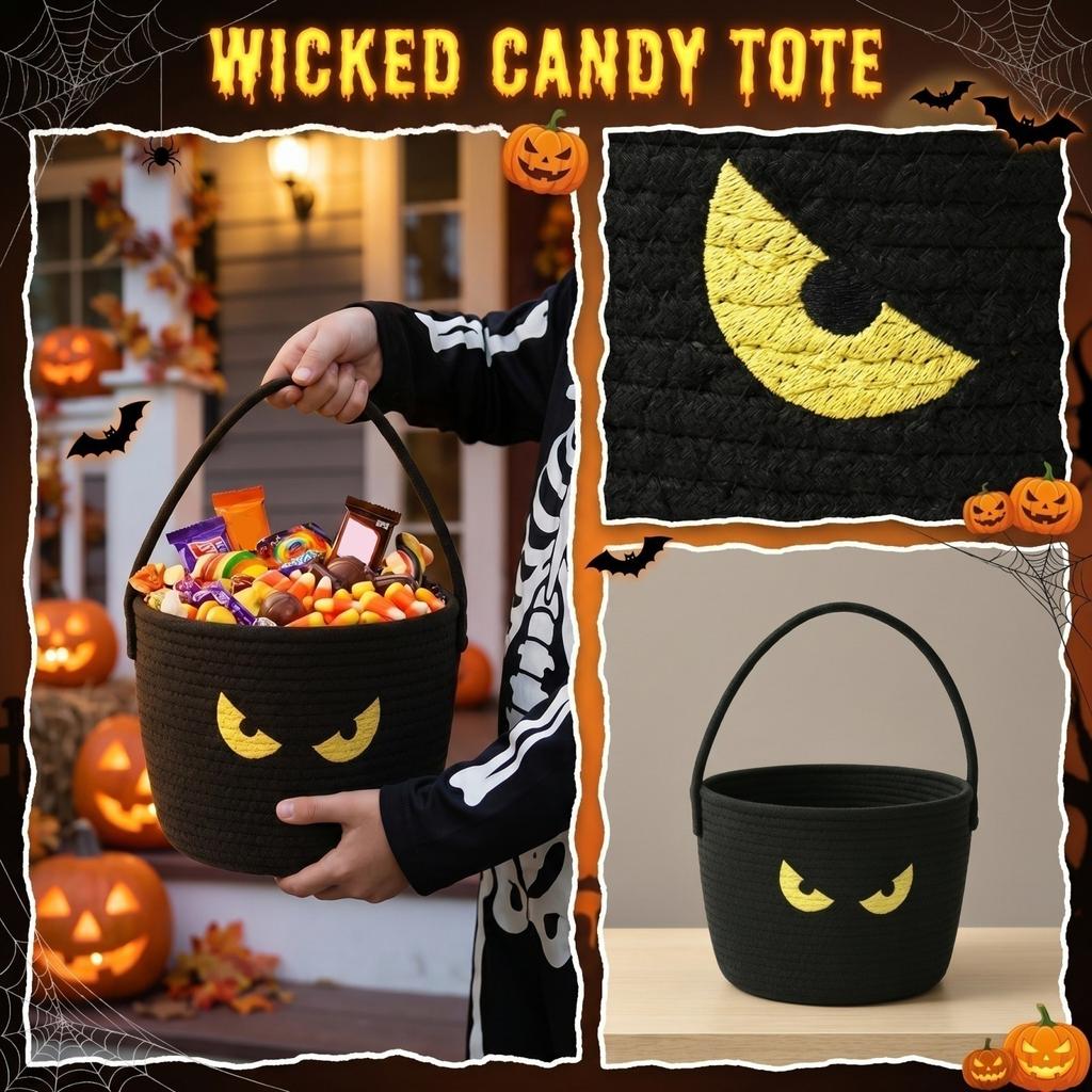 Halloween Baumwollseil Kürbis Korb mit Griffen zur Aufbewahrung von Süßigkeiten und Geschenken
