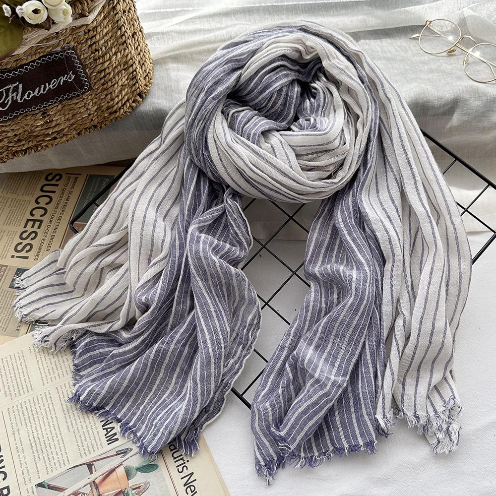 Japanese & Korean Style Autumn/Winter Unisex Striped Scarf In Cotton, Linen & Silk