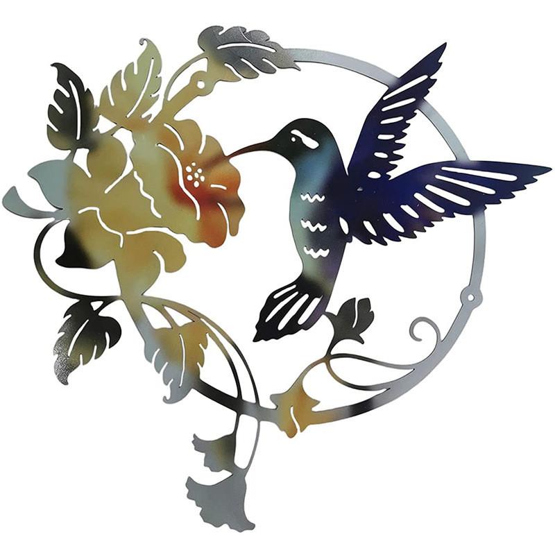 Floral Iron Art Bird Pattern Wall Decoration Round Panel Living Ornaments Room