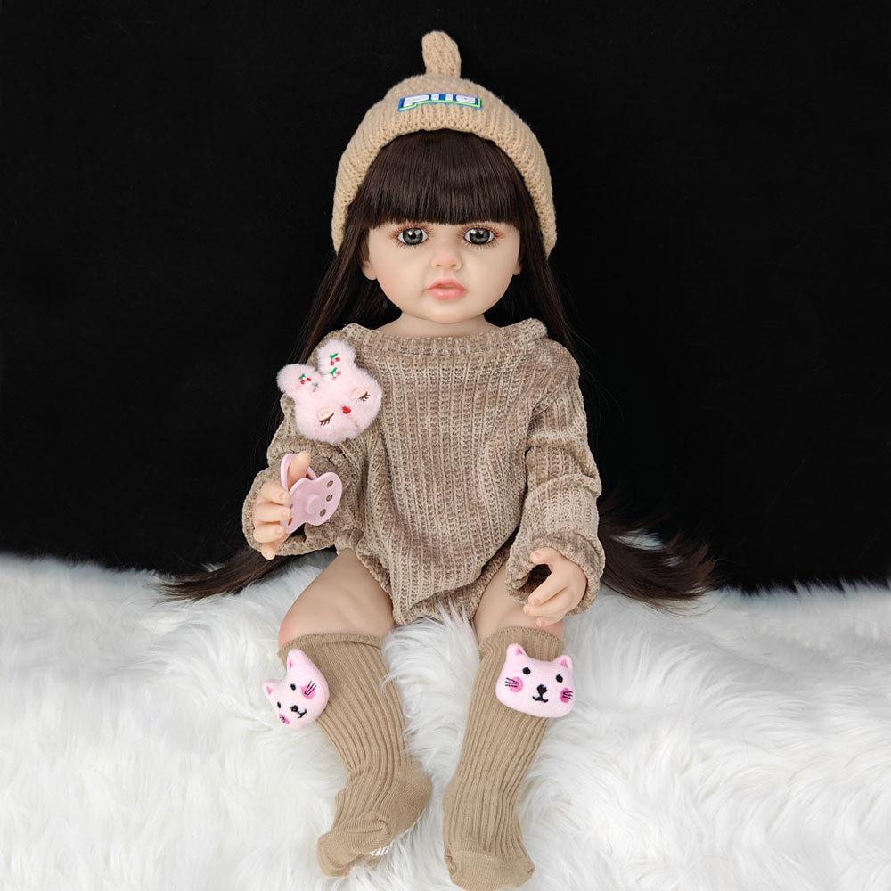 55 cm 22 zoll Lebensechte Reborn Baby Mädchen Puppe Weiche Silikon Lange Braune Haare Realistische Prinzessin Kleinkind Bebe Geburtstag Geschenk