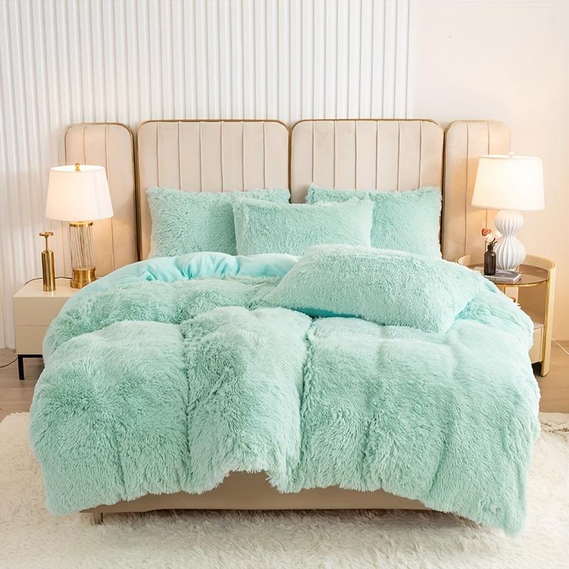 3-Piece Faux Fur Velvet Duvet Cover Set - Soft, Warm, Plush Bedding with Solid Color Design, 1 Duvet Cover and 1/2 Pillowcase, W