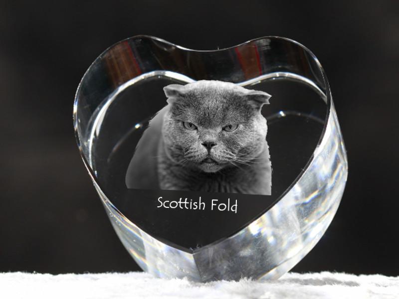 Scottish Fold – Crystal clock with a picture of a cat, heart-shaped shelf clock – Design 02 | Art-Dog