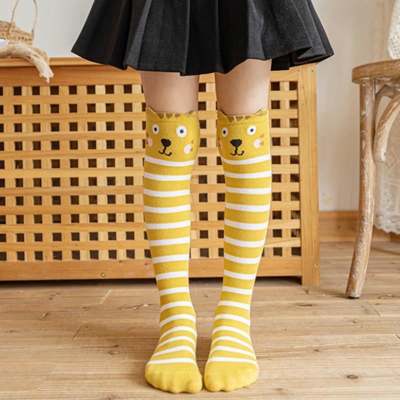 Kids Knee High Socks Cotton Cartoon Animal Striped Long Socks For Boys Girls Toddler School Trendy Comfortable 2-12 Years
