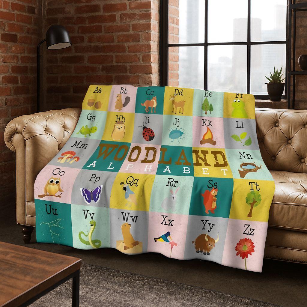 ABC Animal Alphabet Cartoon Early Educatio Children Flannel Blanket,Cozy Soft Throw Blanket for Home Bedroom Bed Sofa Cover