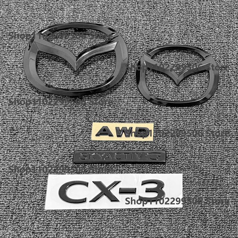 AAEU1 For Mazda CX-3 MX-30 Front Grille Emblem Rear Trunk Badge Glossy Black ABS Logo Car Exterior Sticker Decal Accessories