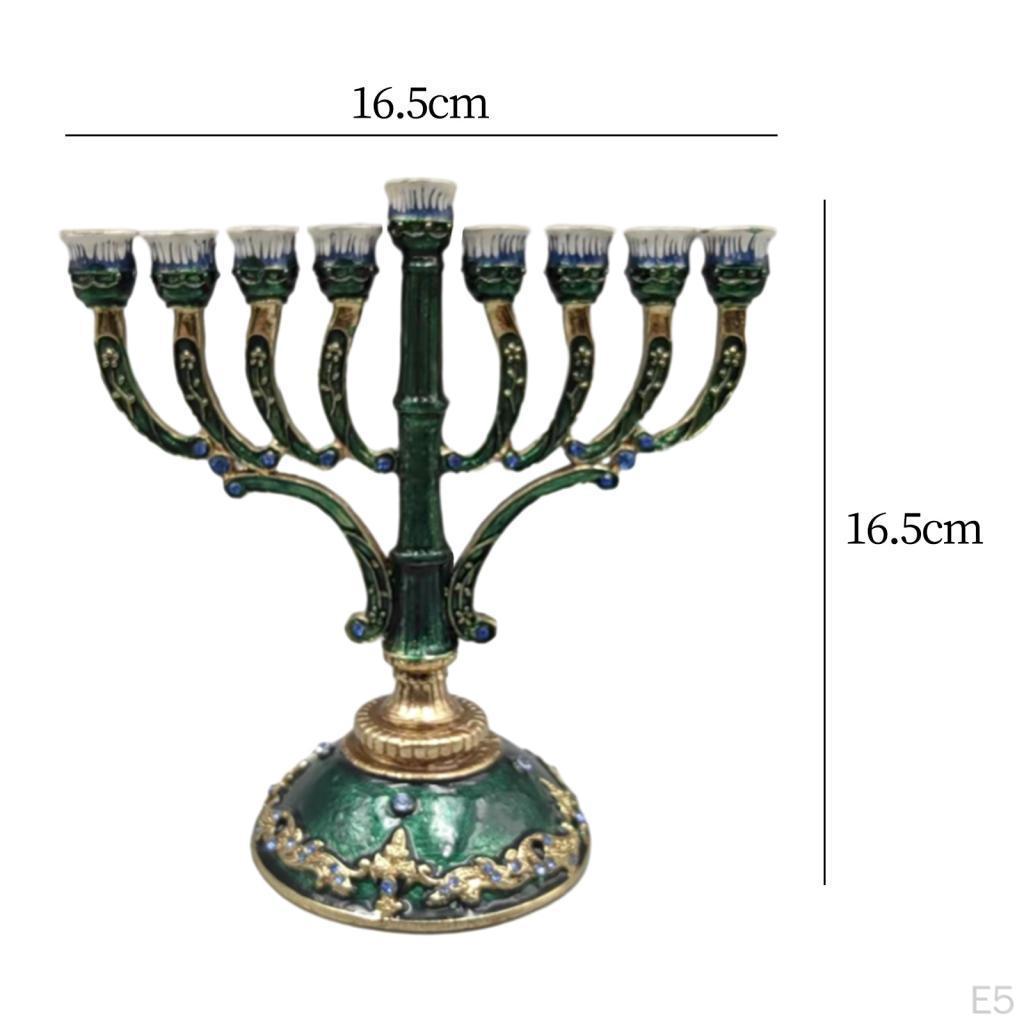 6.5 Inch High Enamel Menorah Painted In Enamels Jewish Bejeweled European Style Retro Candlesticks