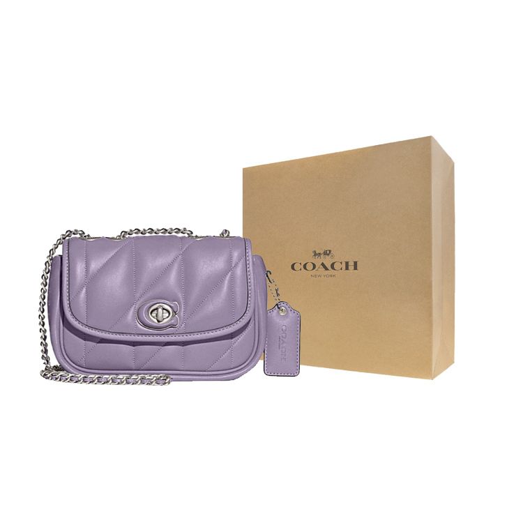 Coach Pillow 20 Solid Color Silver Lock Quilted Flap Leather Crossbody Shoulder Bag Women Bags Purple CA086-LHVHM