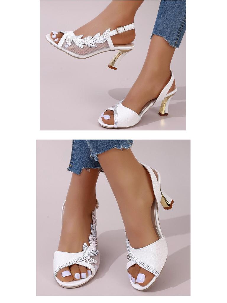 European & American Plus Size Stiletto Heel Mesh Rhinestone Peep Toe Sandals