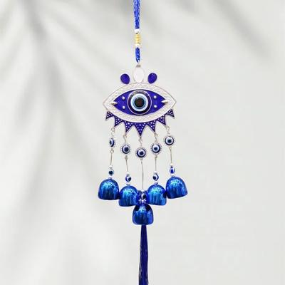 Flower Plate Evil Eyes WindBell Lucky Turkish Hanging Ornament Feng Shui Hanging Bell Wall Decor Metal Blue Eye Wind Chime