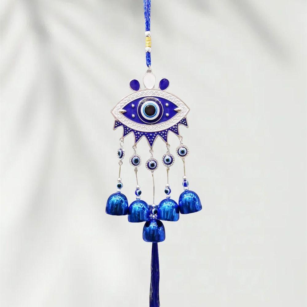 Flower Plate Evil Eyes WindBell Wall Decor Lucky Turkish Feng Shui Hanging Bell Metal Hanging Ornament Blue Eye Wind Chime