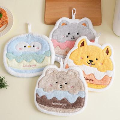 Cartoon Burger Animal Towel Hanging Kitchen Hand Wipe Thickened Handkerchief Rag Absorbent With Hanging Loop Bathroom Supplies