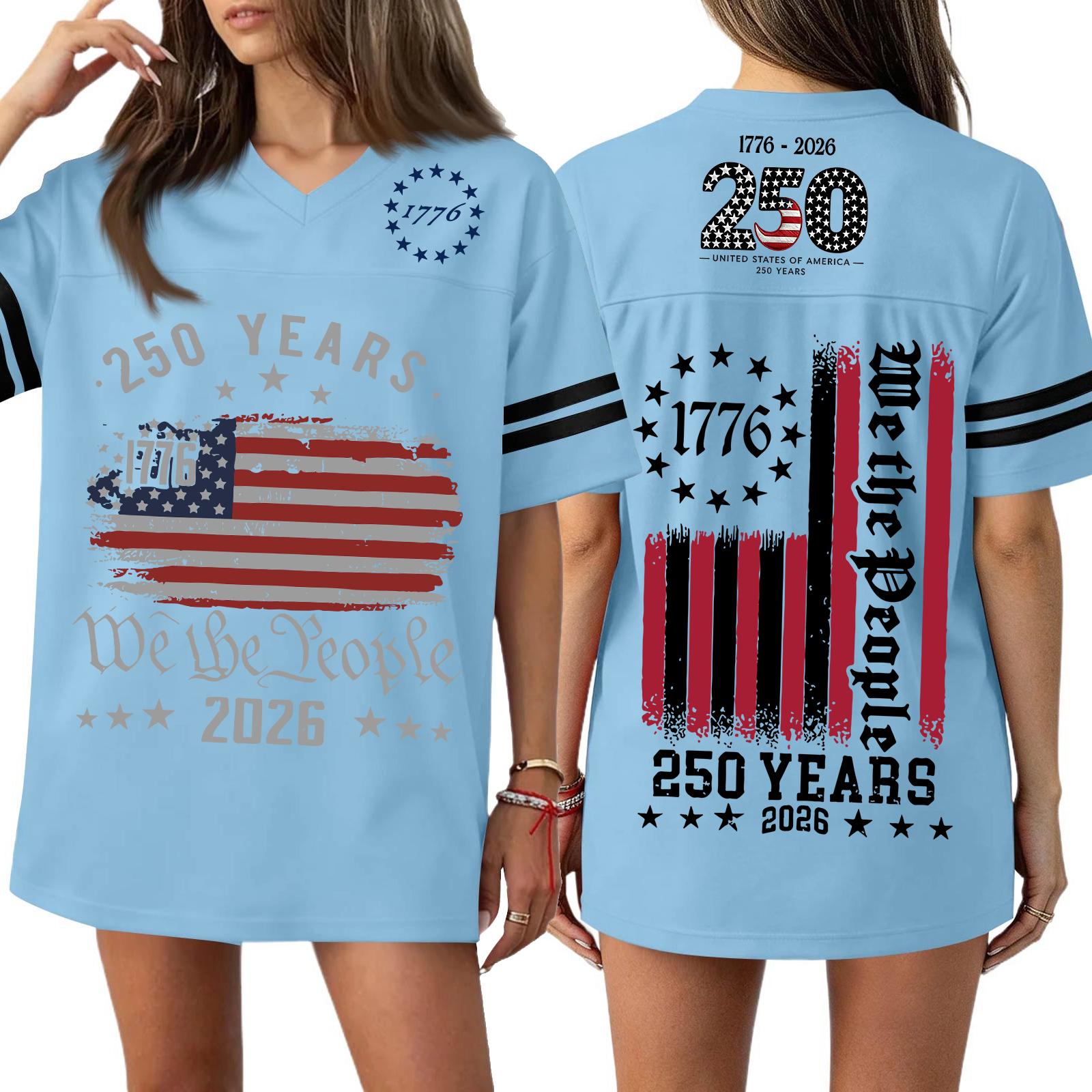 

Womens Casual V Neck Jersey Style Short Sleeve Top 250th Anniversary Independence Day Print Loose Fit Sports T Shirt XXL