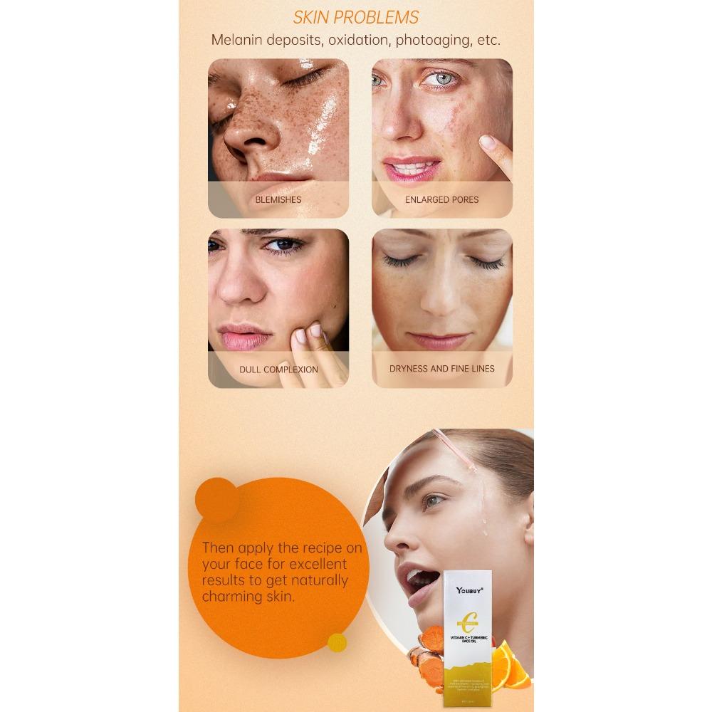VC Gurkemeie Essence lysner opp ansiktets hudfarge Vitamin C Essence Oil fukter og blekner fine linjer