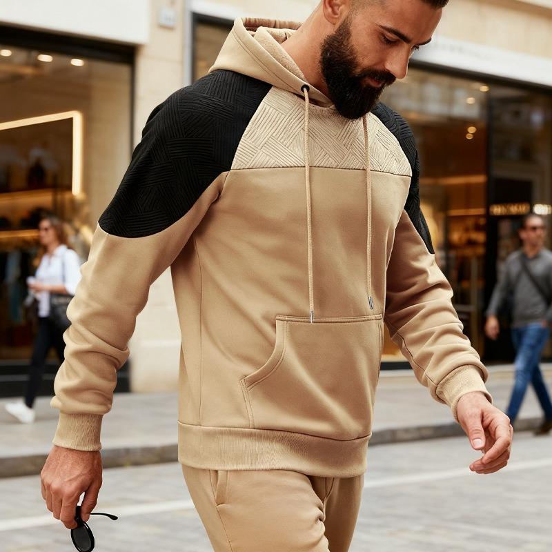 Men S Loose Color Block Hooded Sweatshirt Casual Pullover Jacket
