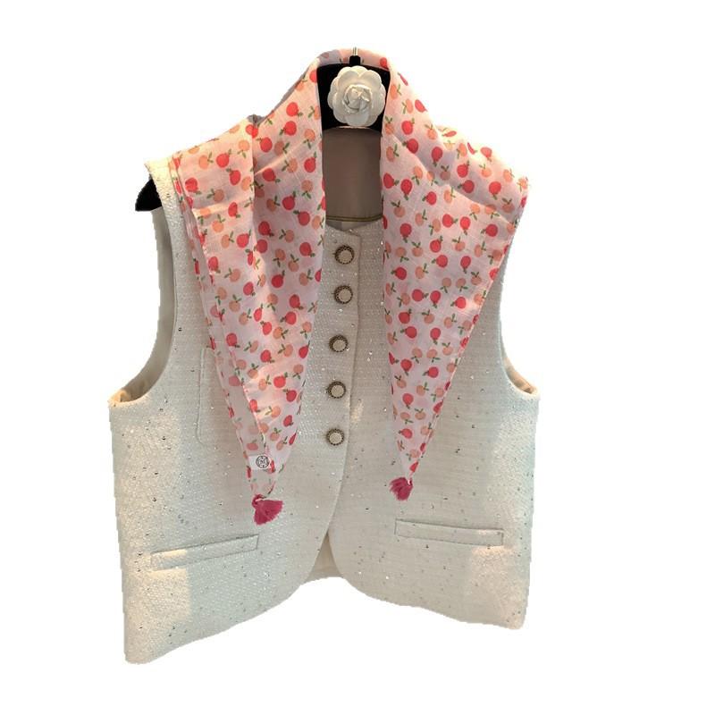 Retro literary and artistic striped floral silk scarf female photo atmosphere square scarf thin neck protection scarf decorative small scarf
