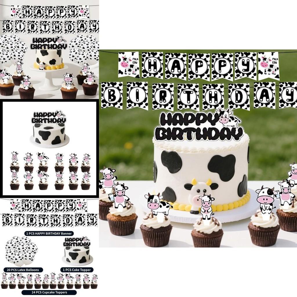 Farm Cow Birthday Party Decor Pack With Latex Balloons Banners And Flag Stakes For Festive Events