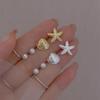 Simple Starfish Shell Stud Earrings for Women Aesthetic Mini Pearl Asymmetric Earrings Summer Beach Holiday Charm Jewelry Gifts
