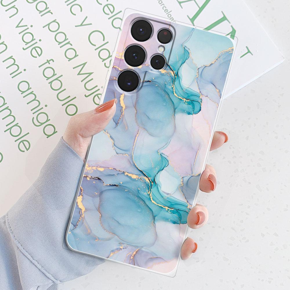 For Samsung S22 Ultra Case S22 Plus Watercolor Marble Transparent Case For Samsung GalaxyS22 Ultra S22Plus Cover Silicone Bumper