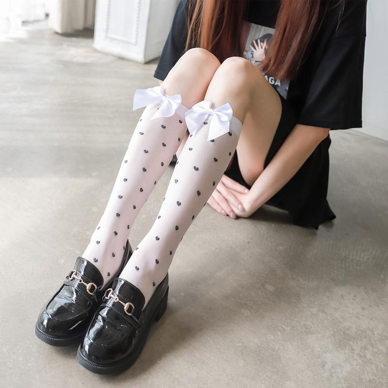 White Bow Calf Socks Stockings Charolita Lolita Socks Women Medium Socks Jk Jacquard Love Tube Socks