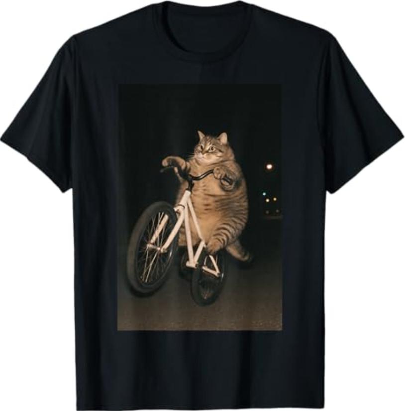 Cute Cat On Bike Animal Funny Meme T-Shirt S разноцветный