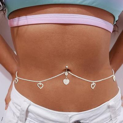 Mujer Sexy Pedrería Corazón Ombligo Cadena Cintura Moda Colgante Amor Perforación Ombligo Cadena Anillo Joyería Corporal Fiesta