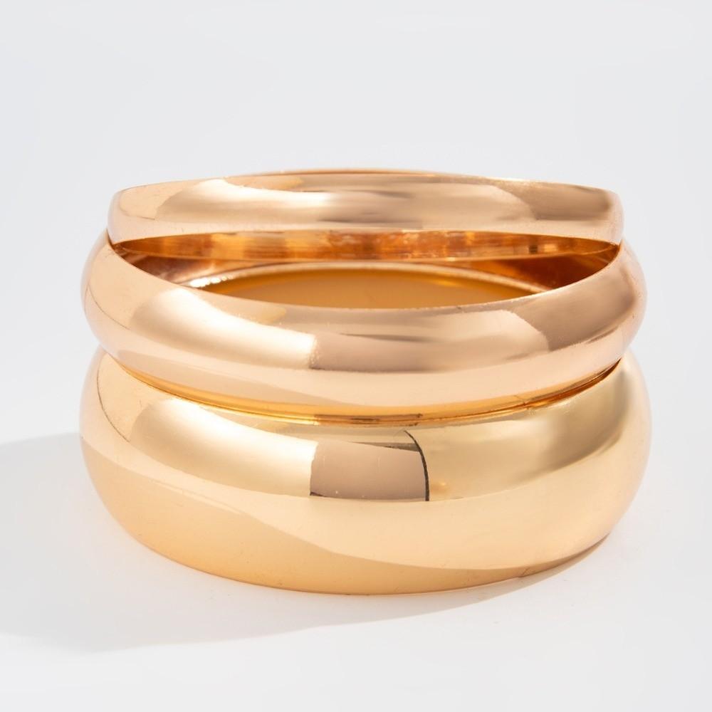 Vintage Gold Silver Color Multilayer Bangles Geometric Punk Metal Bracelets Set Round Smooth Wide Stackable Bangles Gifts