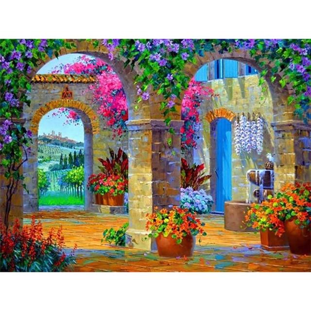 DIY 5D Diamond Painting Cross Stitch Sea Scenery House Full Round Drill Landscape Diamond Embroidery Mosaic Art Home Decor Gift