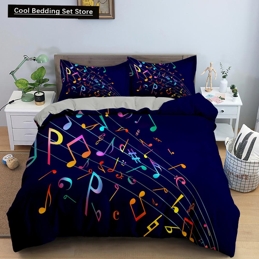 Piano Music King Queen Duvet Cover Musical Notes Bedding Set For Kids Teens Girls Black And White Piano Keys 2/3Pcs Quilt Cover
