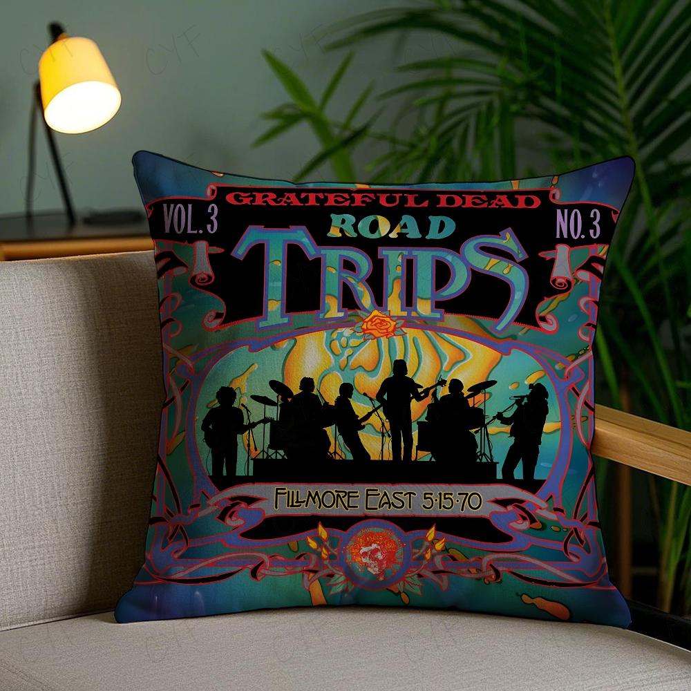 G-Grateful D-Dead Anmie Band Pillow Case Anti-Dustmite Pillowcase Invisible Zipper Silky Short Plush Sofa Cushion Cover