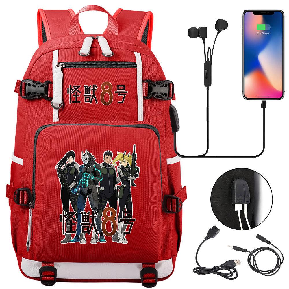Kaiju No. 8 Printed USB Port Backpack Youth Student School Bag Large Capacity Travel Daypack