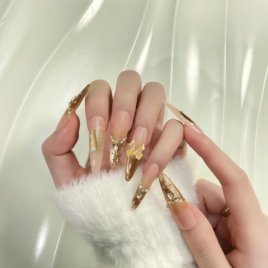 Trendy Handmade Bow Press-On Nail Art Stickers: Fashionable, Eye-Catching Style to Brighten Skin