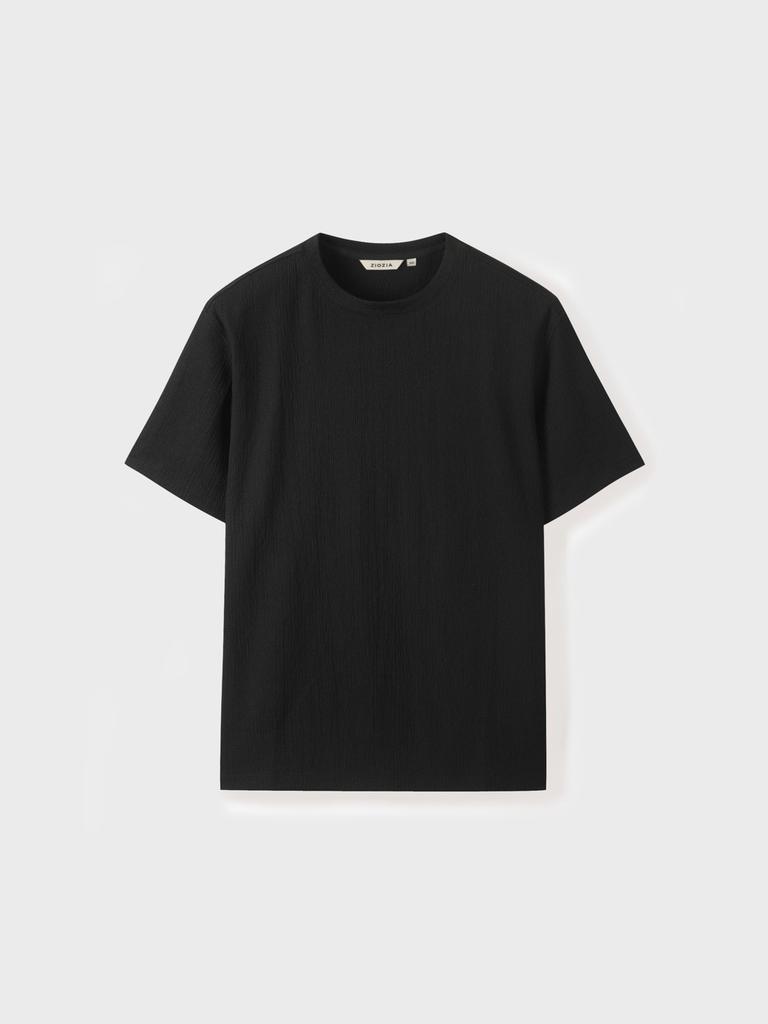 ZIOZIA Men'S Crease Round Short Sleeve T-Shirt_Black