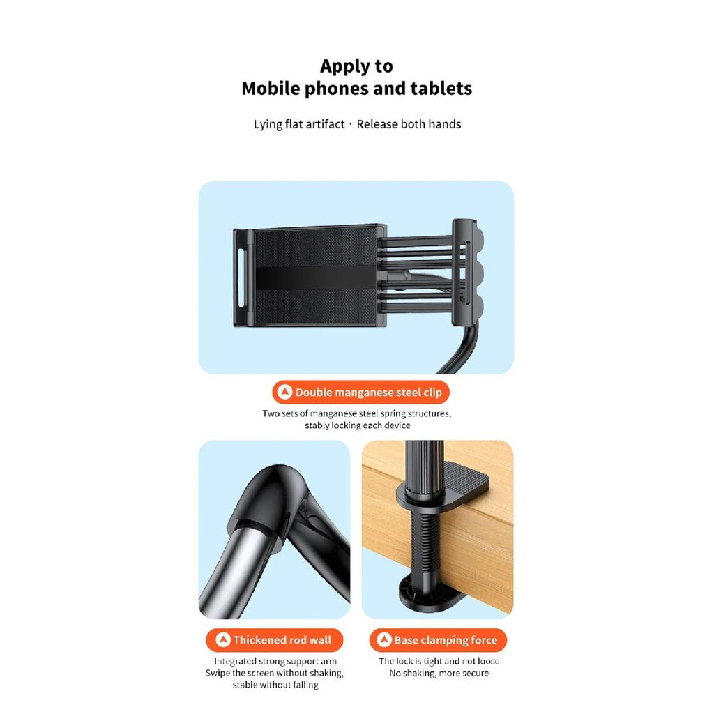 2PCS 70CM Swing Arm Phone Tablet Holder, Multi-angle Adjustable Lazy Bracket for Bed Desktop Watching