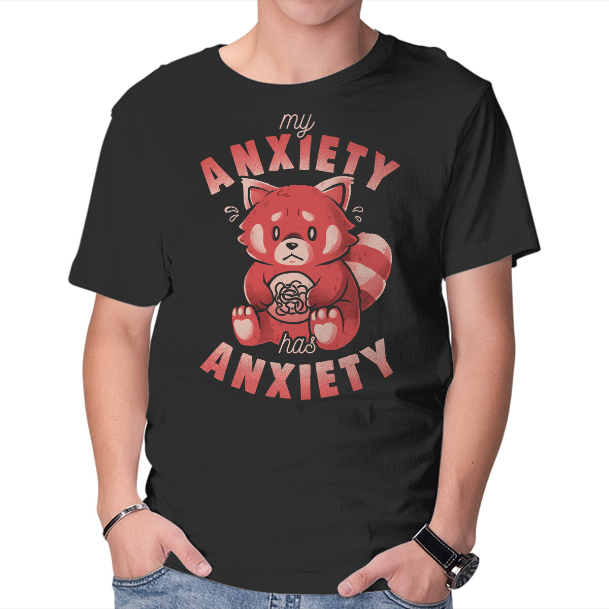 Unisex Crew Neck T-Shirt My Anxiety Has Anxiety Graphic Short Sleeve Casual Tee XXXL