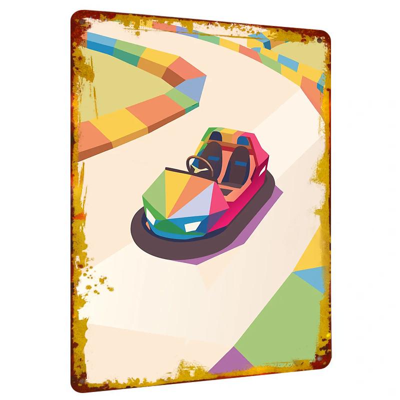 

Creative Geometric Bumper Car Metal Wall Art Kids Room Decor Cartoon Game Theme Home Decoration 20x30cm（7.8x11.8inch）