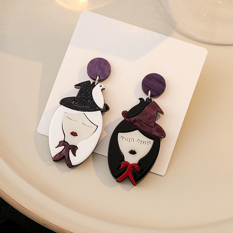 Silver Needle Witch-Inspired Asymmetrical Black & White Acrylic Earrings