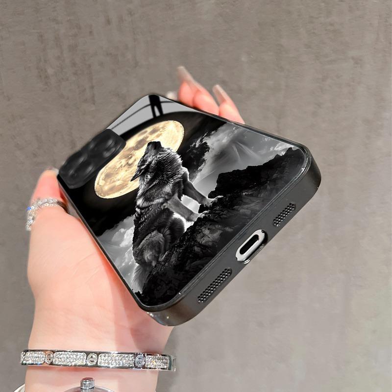 Coole Nachtwolf-Muster Glasmaterial Handyhülle Für iPhone 17 16 15 14 13 12 11 Pro Max 16E 17Air 7 8 15 Plus XR XS X Hülle