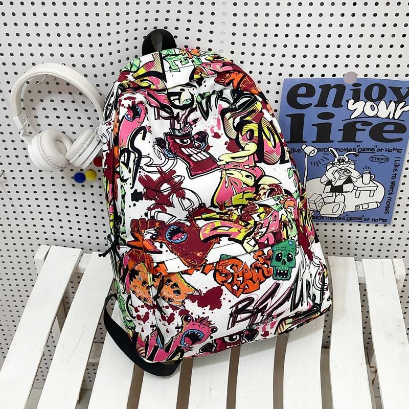 i new high-value personalized graffiti cool backpack junior high school students contrasting color backpack