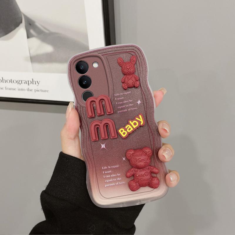 

Чехол для телефона с 3D стереоскопической куклой-медведем для Vivo V29 V 29 5G V2250, мягкий силиконовый чехол с волнистой задней крышкой For Vivo V29 5G вино красного