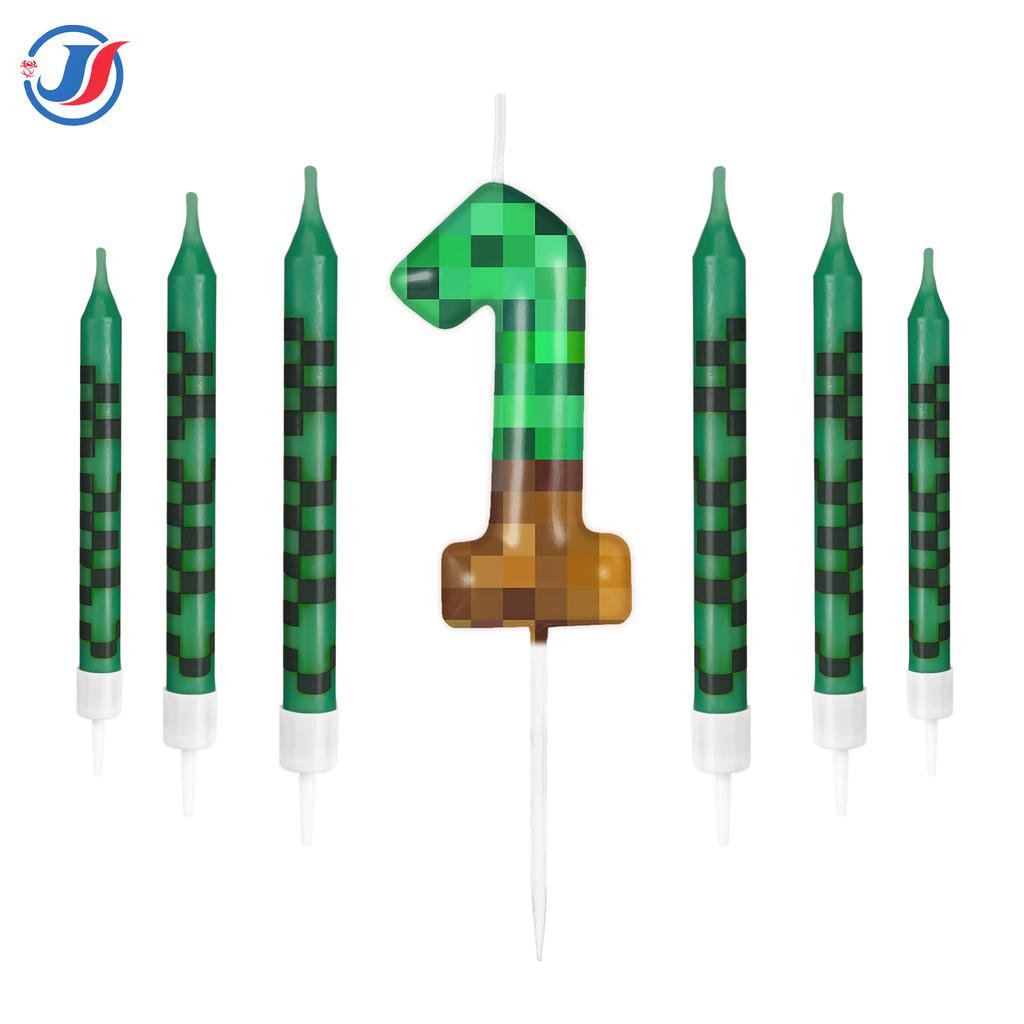 7 Peças Topper de Velas de Aniversário de Bolo de Mineiro de Pixel para Festa com Tema de Pixel, Festa de Aniversário, Suprimentos para Festa de Videogame para Meninos Meninas